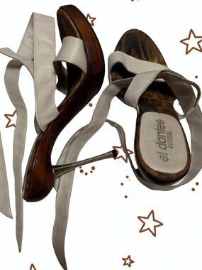 Vintage El Dantés Couture Sculptural Wood Heel Wrap Sandals EU 40